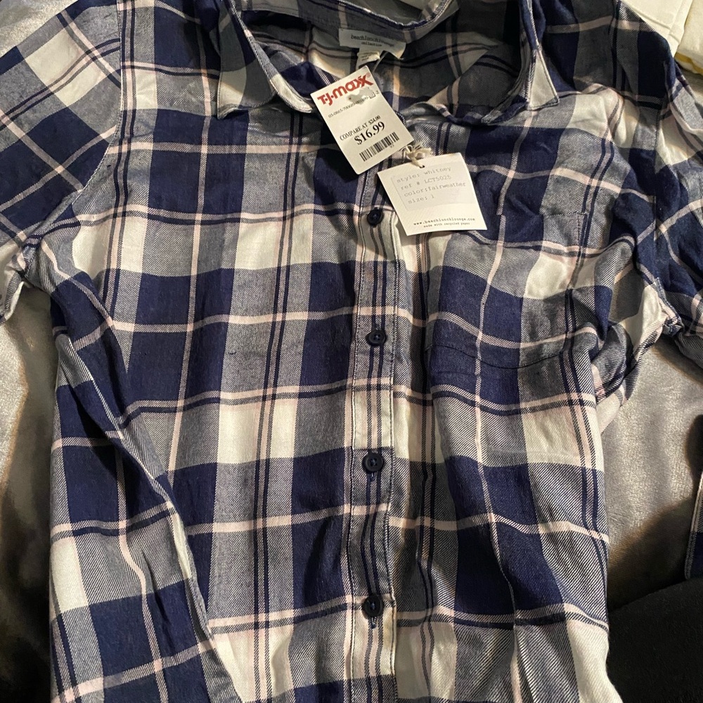 beachlunchlounge Navy and White Plaid Shirt